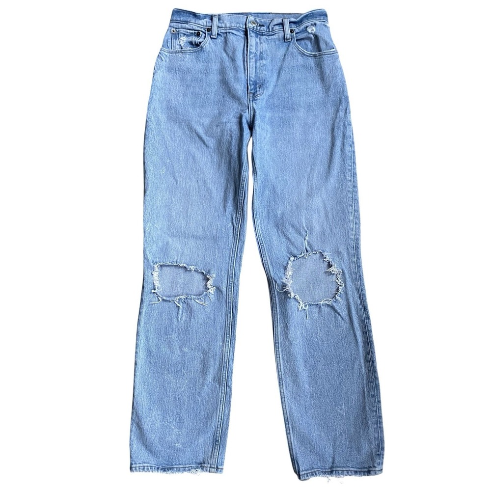 Abercrombie Fitch Straight Jeans Size 29 Blue Distressed Ripped Knee High Rise